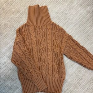Elegant Cable Knit Turtleneck Sweater - Brown